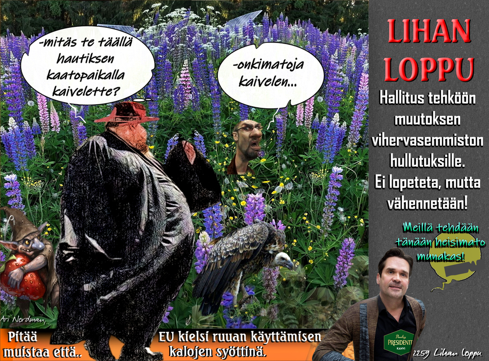 Lihan loppu-Vasemmisto-Vihreät-Feministit-Hallitus purkaa.Ilmasto-Karjatalous
