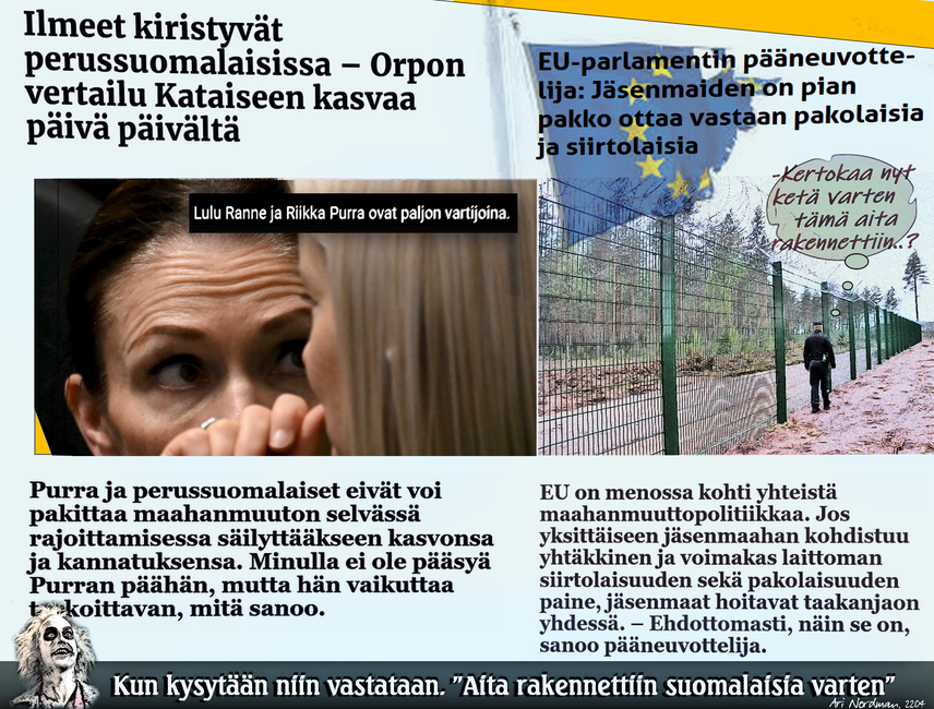 Salaliitto. Huijaus. Petteri Orpo. Riikka Purra. Persut. Meemit. Sarkasmi.